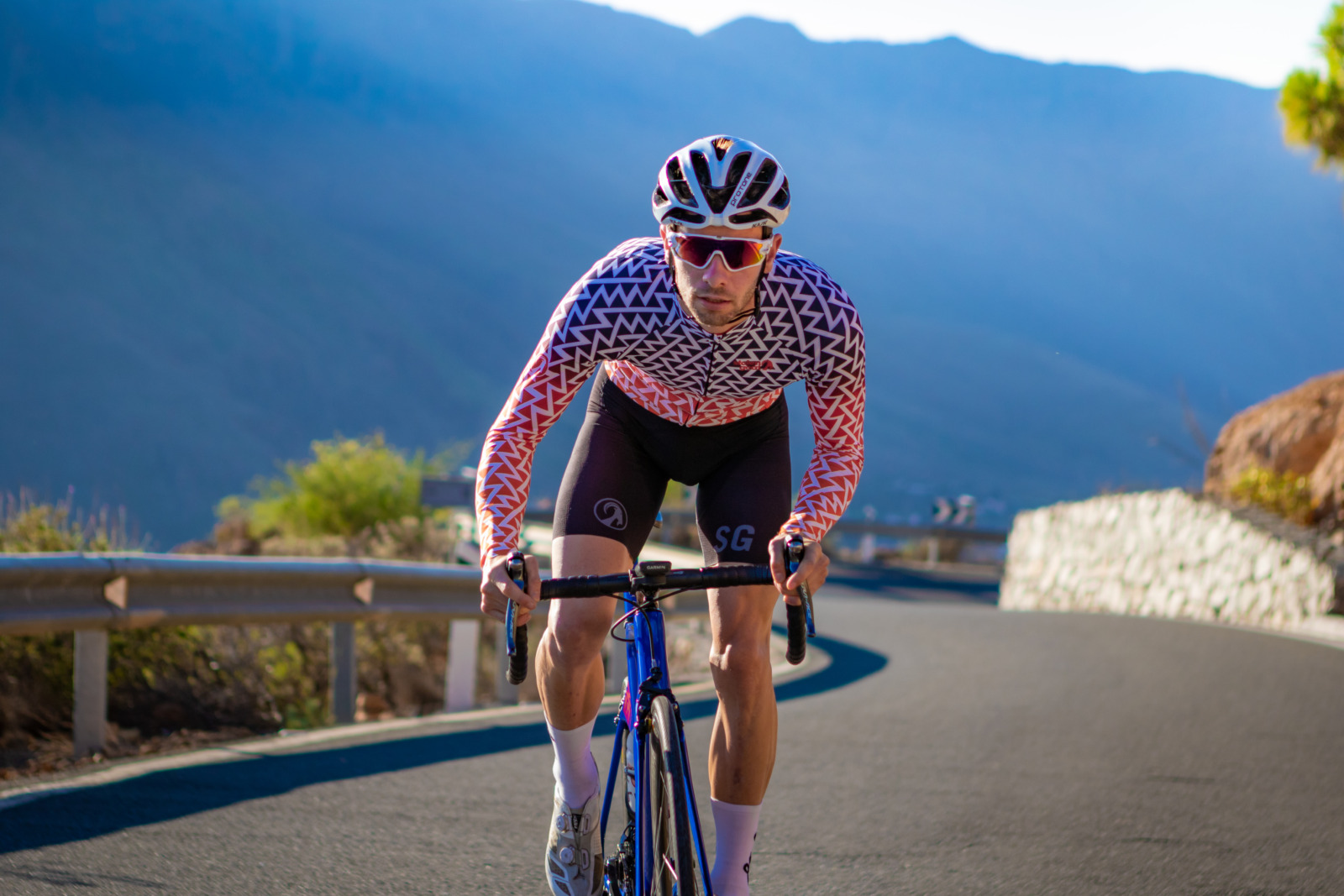 Cyclist riding up a climb in Gran Canaria