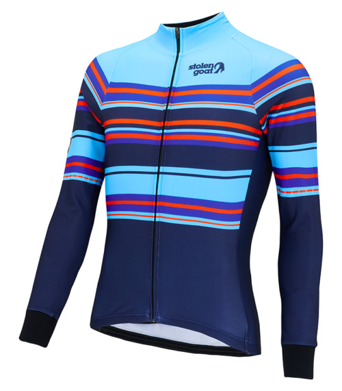 Men's Nasti Kiko bodyline thermal long sleeved cycling jersey blue with stripe