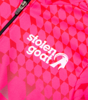 Close up of with Stolen Goat logo on women's sane gilet