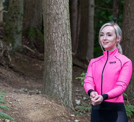 woman wearing pink alpine epic jacket