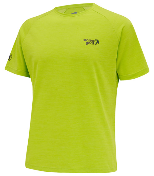 Front view of men's green short-sleeved running top