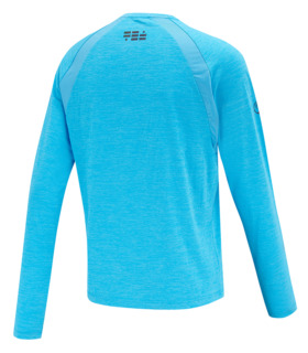 Rear view of men's blue long-sleeved running top