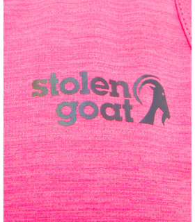Close up of front reflective details on women's pink racerback running vest