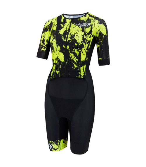 Women's black and yellow Remix tri suit