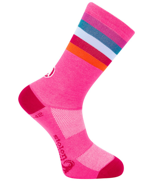 Pink misty cycling sock with multi stripe