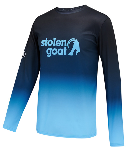 Zion navy to light blue gradient fade long sleeved MTB jersey - front