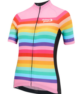 Women's Arcadia Ibex short sleeved jersey light pink with rainbow stripe