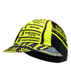 Yellow and black El Lissitzky art print cycling cap with peak down