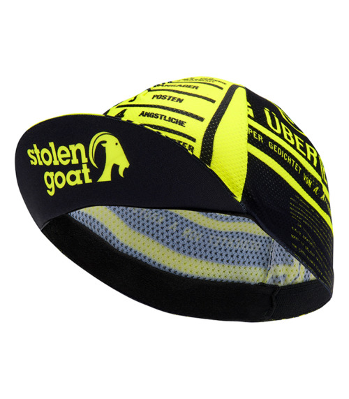 Yellow and black El Lissitzky art print cycling cap with peak up