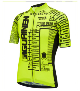 Front view of men's Tate El Lissitzky jersey fluoro yellow with black typography