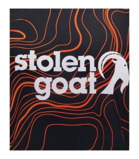 Close up of front stolen goat logo on the men's topo mtb jersey