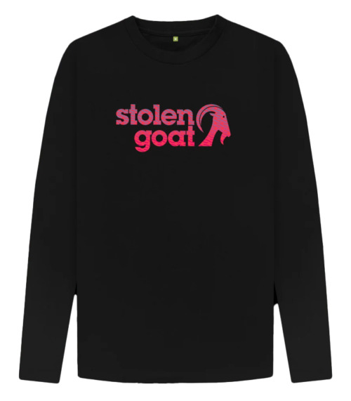men's wave black long-sleeved t-shirt with pink wave design stolen goat logo