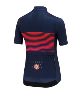 Rear view of women's Ratio cycling jersey navy with block stripe