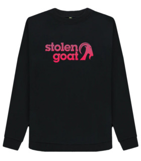 women's wave black sweatshirt with pink stolen goat logo