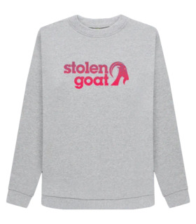 Women's wave grey sweatshirt - grey long sleeved crewneck jumper with pink stolen goat logo