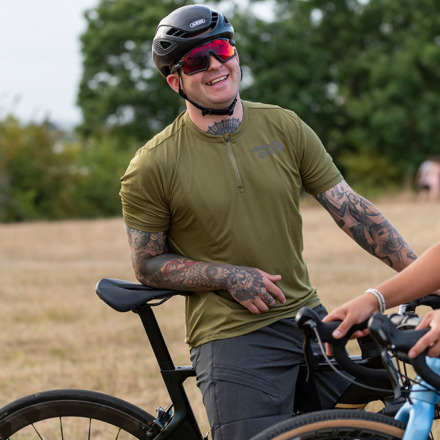 man in olive gravel jersey
